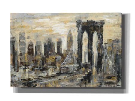 Brooklyn Bridge Gray and Gold  by Silvia Vassileva, Canvas Wall Art Online Sale