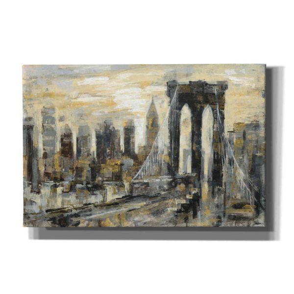 Brooklyn Bridge Gray and Gold  by Silvia Vassileva, Canvas Wall Art Online Sale