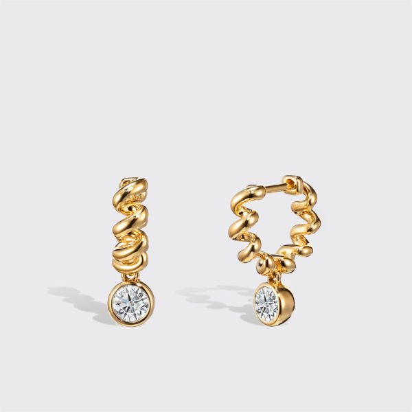 Yellow Gold Diamond Slinkee Drop Earrings Discount