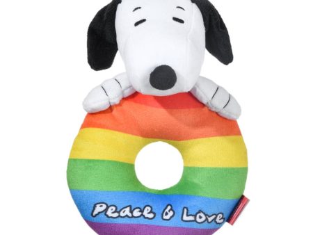 Peanuts: 8  Snoopy and Woodstock Peace & Love Plush Ring Squeaker Pet Toy For Cheap