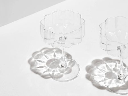 WAVE COUPE GLASSES - CLEAR, Set of 2 For Discount