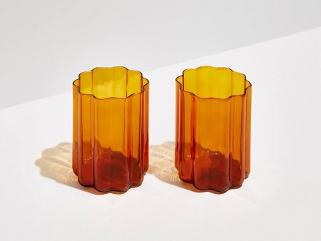 WAVE GLASSES - AMBER, Set of 2 Online