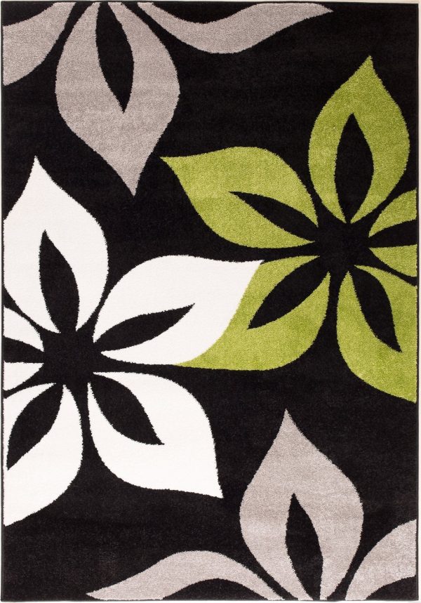 Green Flower Area Rug Modern Contemporary Living Dining Area Rug (4 x 6) For Sale