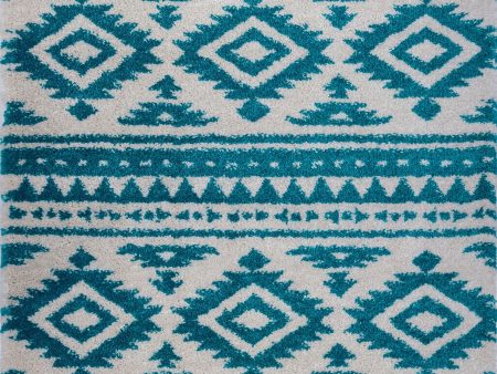 Damask Trellis Turquoise Ivory Shaggy Area Rug Online Hot Sale