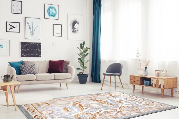 Abstract Traditional Pattern Turkish Beige Blue White Contemporary Area Rug Carpet Hot on Sale