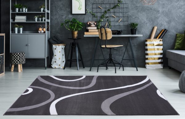 Turkish Dark Gray Contemporary Spirals Area Rug Online Hot Sale