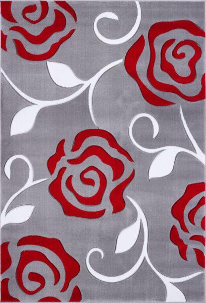 Grey Red Rose Pattern Area Rug Online