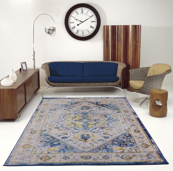 Modena Traditional Design Turkish Machine Made Beautiful Indoor Mat Carpet in Blue Multicolor, 2x3 (1 10  x 2 11 , 57cm x 90cm), 2x3 (1 10  x 2 11 , 57cm x 90cm), Blue Multi For Cheap