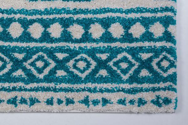 Damask Trellis Turquoise Ivory Shaggy Area Rug Online Hot Sale