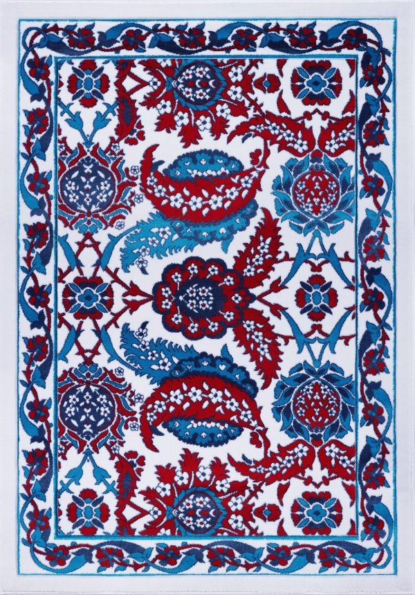 Blue Red Ornamental Turkish Area Rug Sale