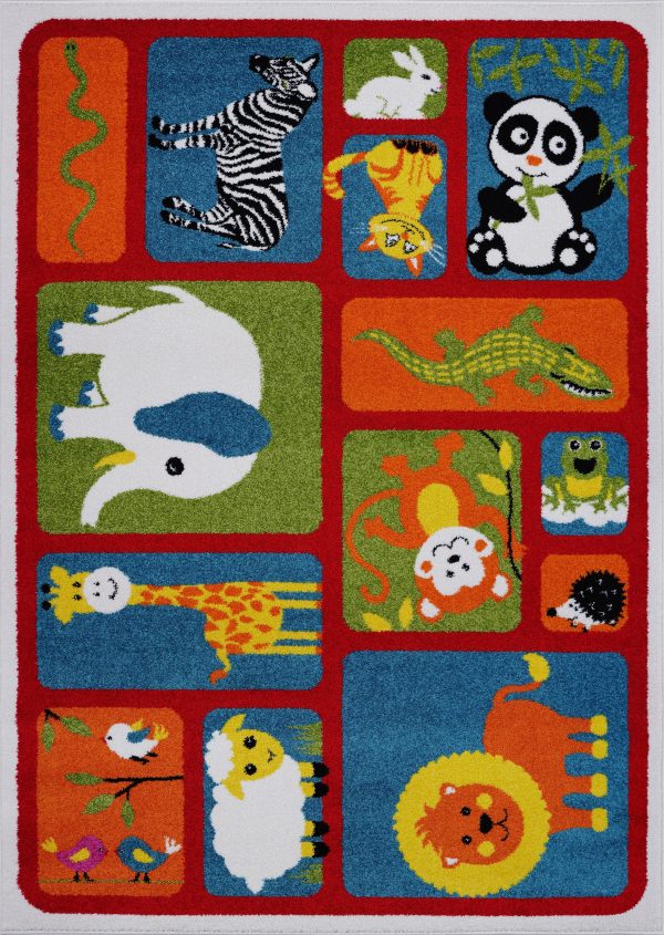 Adorable Animals Red Area Rug For Cheap