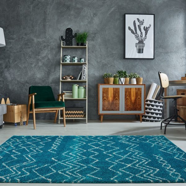 Shaggy Moroccan Turquoise Ivory Area Rug For Discount