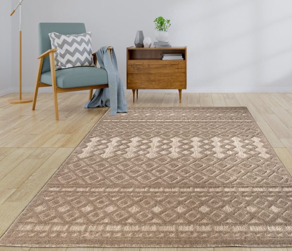 LaDole Rugs Geometric Modern Contemporary Area Rug - Durable Premium Carpet for Living Room, Bedroom, Office, Entrance, and Hallway - Brown, and Cream Beige For Discount