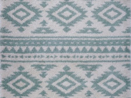 Damask Trellis Ivory Aqua Green Shaggy Area Rug on Sale