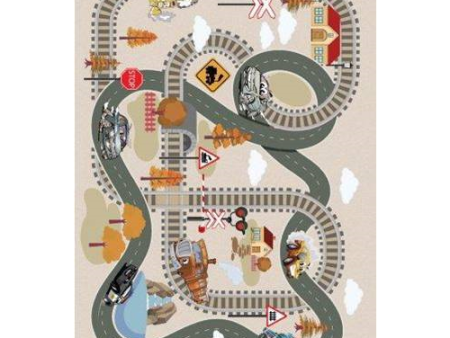 Beige Train Tracks Flatweave Play Area Rug For Cheap