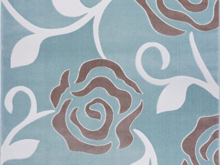 Light Blue Rose Pattern Area Rug Sale