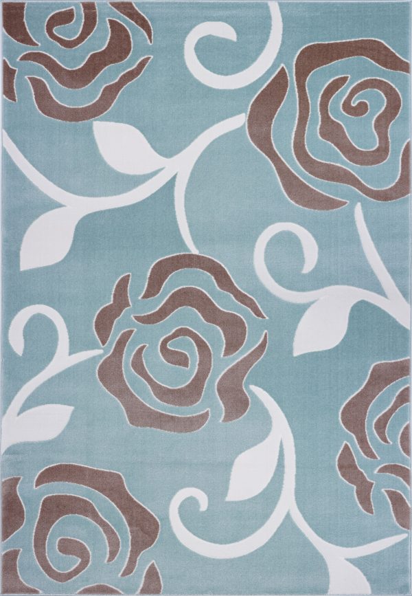 Light Blue Rose Pattern Area Rug Sale