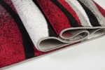 Durable Boston Collection Waves Pattern Abstract Mat Carpet in Ivory Red Grey, 2  x 3 3 (60cm x 100cm) Online Hot Sale