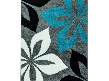 Flower Turquoise Black Gray Area Rug on Sale