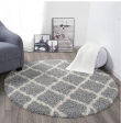 5 Feet Diameter Round Shaggy Modern Area Rug Carpet in Grey-Cream For Sale