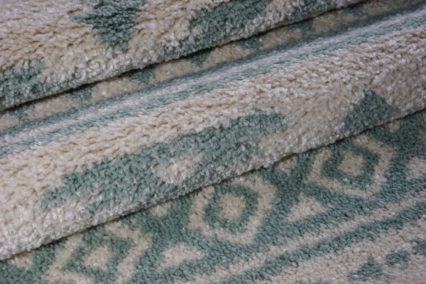 Damask Trellis Ivory Aqua Green Shaggy Area Rug on Sale