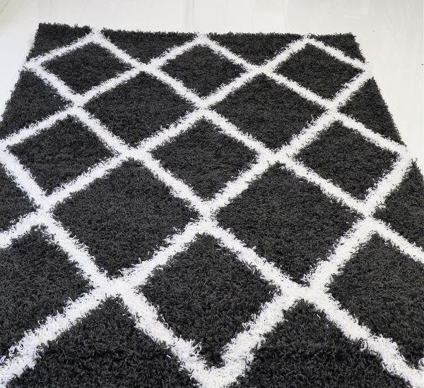 5 Feet Diameter Round Shaggy Modern Area Rug Carpet in Dark Grey-White 3 Online