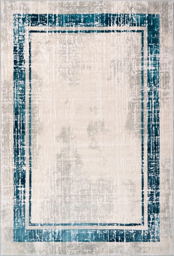 Blue Grey Bordered Modern Contemporary Minimalistic Area Rug For Living Room Bedroom Online