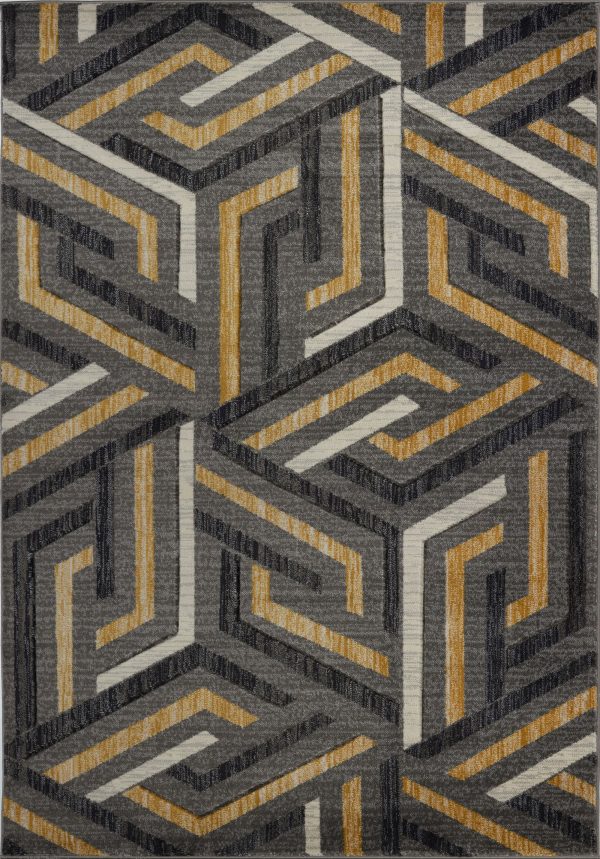 Lynn Valley Grey Gold Mat 2 x3 3  (60cm x 100cm) For Sale