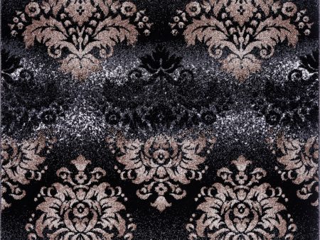 Everest Collection Milan Classic Damask Style Soft Beautiful RUG  in Black and Gold Discount