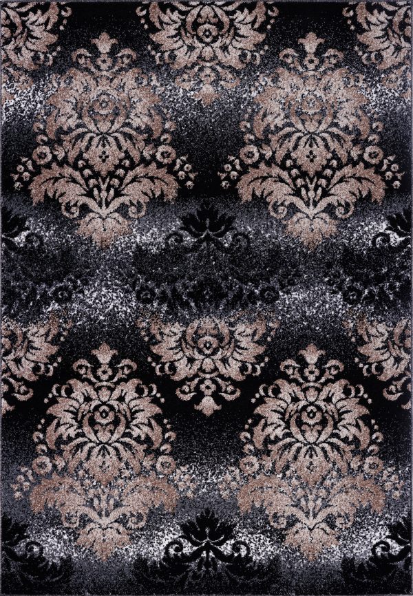 Everest Collection Milan Classic Damask Style Soft Beautiful RUG  in Black and Gold Discount