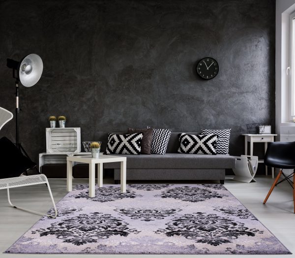 Everest Collection Milan Classic Damask Style Soft Beautiful RUG in Gray and Black Online