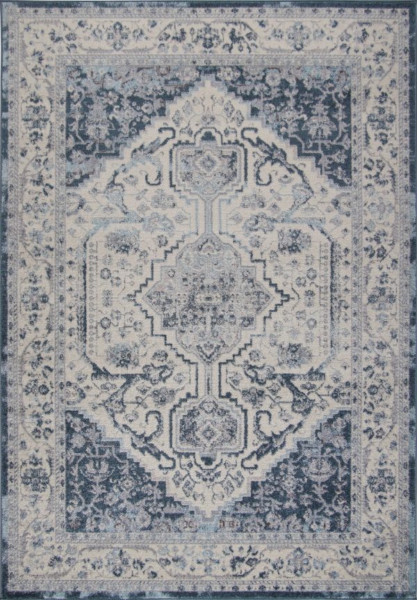 Lux Cotto Persian Bordered Blue Cream Area Rug Sale