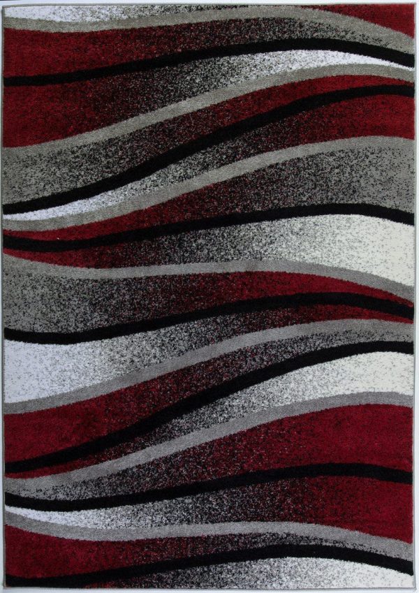 Durable Boston Collection Waves Pattern Abstract Mat Carpet in Ivory Red Grey, 2  x 3 3 (60cm x 100cm) Online Hot Sale