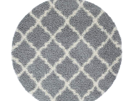 5 Feet Diameter Round Shaggy Modern Area Rug Carpet in Grey-Cream For Sale