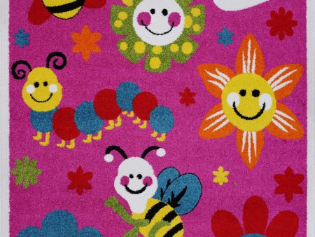 Cute Bees and Flowers Smiley Faces Kids Area Rug Carpet, Pink Cheap