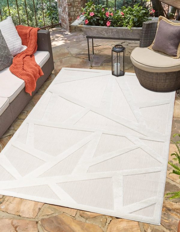 Cream Beige Geometric Modern Minimalist Contemporary Outdoor Indoor Area Rug Carpet For Patio, Porch, Dining Area, Balcony, Living Room, Bedroom Online