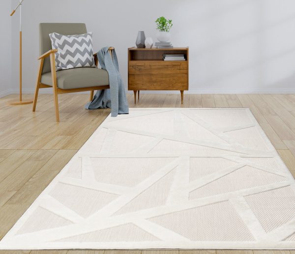 Cream Beige Geometric Modern Minimalist Contemporary Outdoor Indoor Area Rug Carpet For Patio, Porch, Dining Area, Balcony, Living Room, Bedroom Online