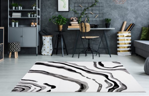 Calvin White Black Abstract Area Rug Cheap