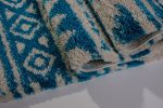 Damask Trellis Turquoise Ivory Shaggy Area Rug Online Hot Sale