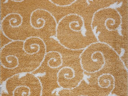 Shaggy Rabat Abstract Pattern Sustainable Spirals Style Indoor Rug in Dark Yellow White Discount