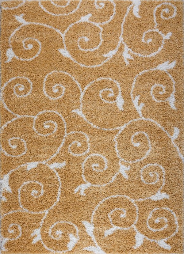 Shaggy Rabat Abstract Pattern Sustainable Spirals Style Indoor Rug in Dark Yellow White Discount