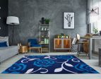 Navy Turquoise Rose Pattern Area Rug Hot on Sale