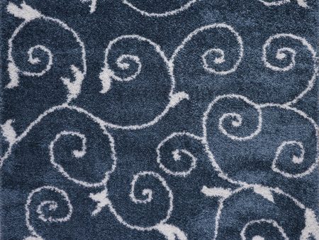 Shaggy Rabat Abstract Pattern Sustainable Spirals Style Rug in Blue White For Sale