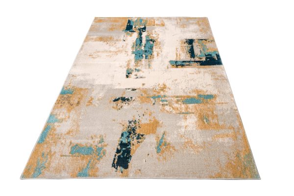 Light Dark Orange Turquoise Beige Rustic Pattern Abstract Modern Minimalistic Area Rug Online Hot Sale