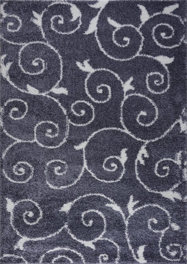 Shaggy Rabat Abstract Pattern Sustainable Spirals Style Indoor Area Rug Carpet, Dark Gray White For Sale