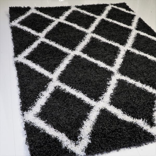 5 Feet Diameter Round Shaggy Modern Area Rug Carpet in Dark Grey-White 3 Online