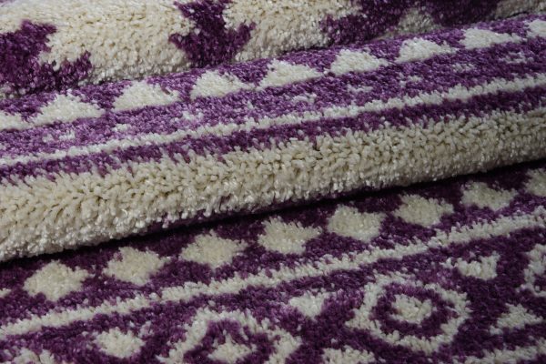 Damask Trellis Ivory Berry Purple Shaggy Area Rug on Sale