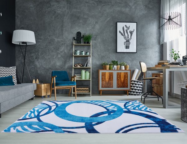 Blue Turquoise Abstract Circles Area Rug Sale