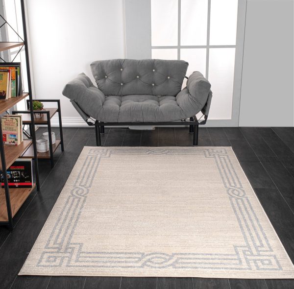 Modern Ivory Grey Bordered Area rug Hot on Sale