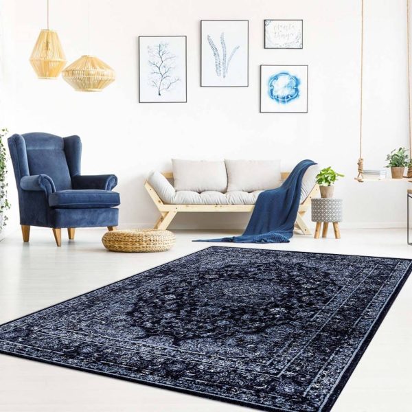 Graphite Navy Blue Vintage Area Rug For Cheap